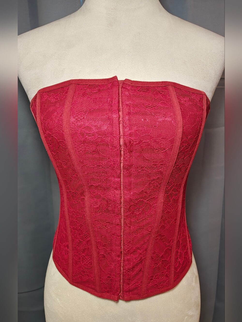 Y2K Garage Giselle Brick Red Lace Corset Top.